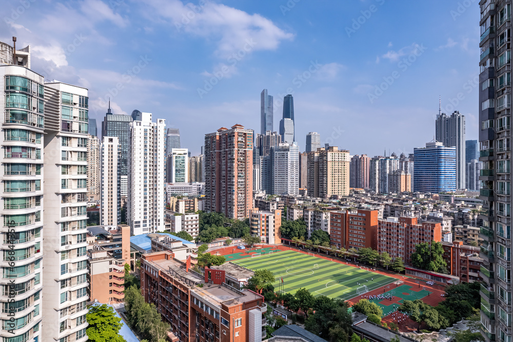 Aerial photography of the skyline of modern architectural landscapes in Guangzhou, China