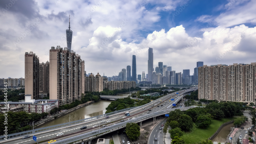 Aerial photography of the skyline of modern architectural landscapes in Guangzhou, China