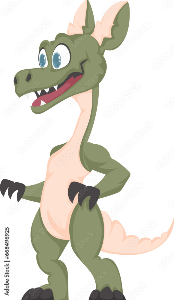 Mystical, fabulous funny green dinosaur. Cartoon style