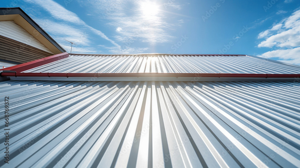 Corrugated metal roof installed in a modern house. Metal sheet roof.