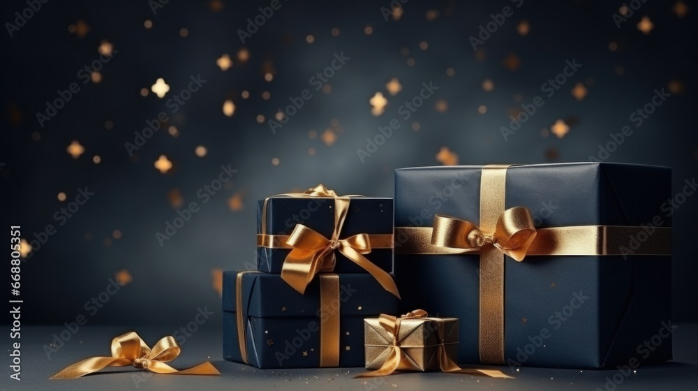 a gift box of gold on a blue background