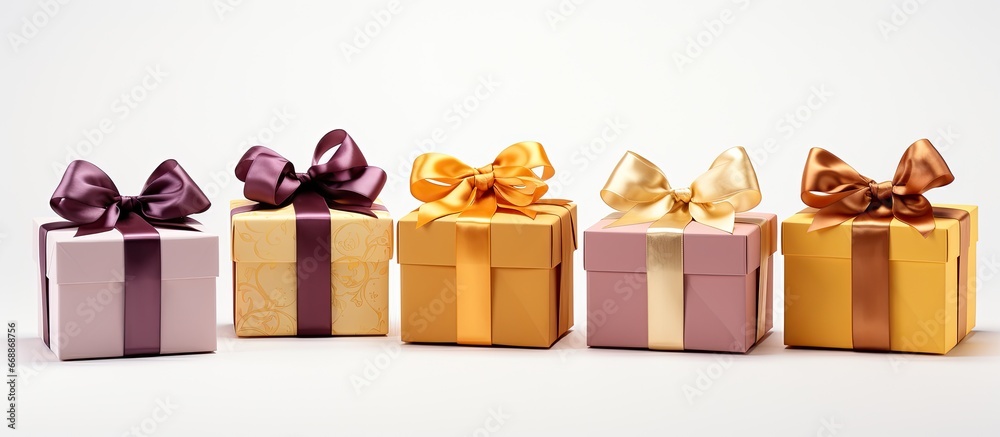 Gift boxes with bows and ribbons isolated on a white background