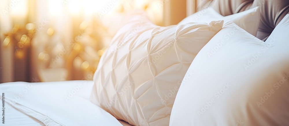 Hotel bedroom interior decor with a lovely pillow and Filter Effect