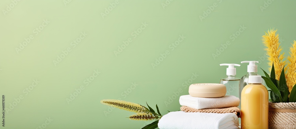 Eco friendly personal care products on colorful background