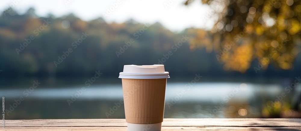 Coffee in a paper cup outside