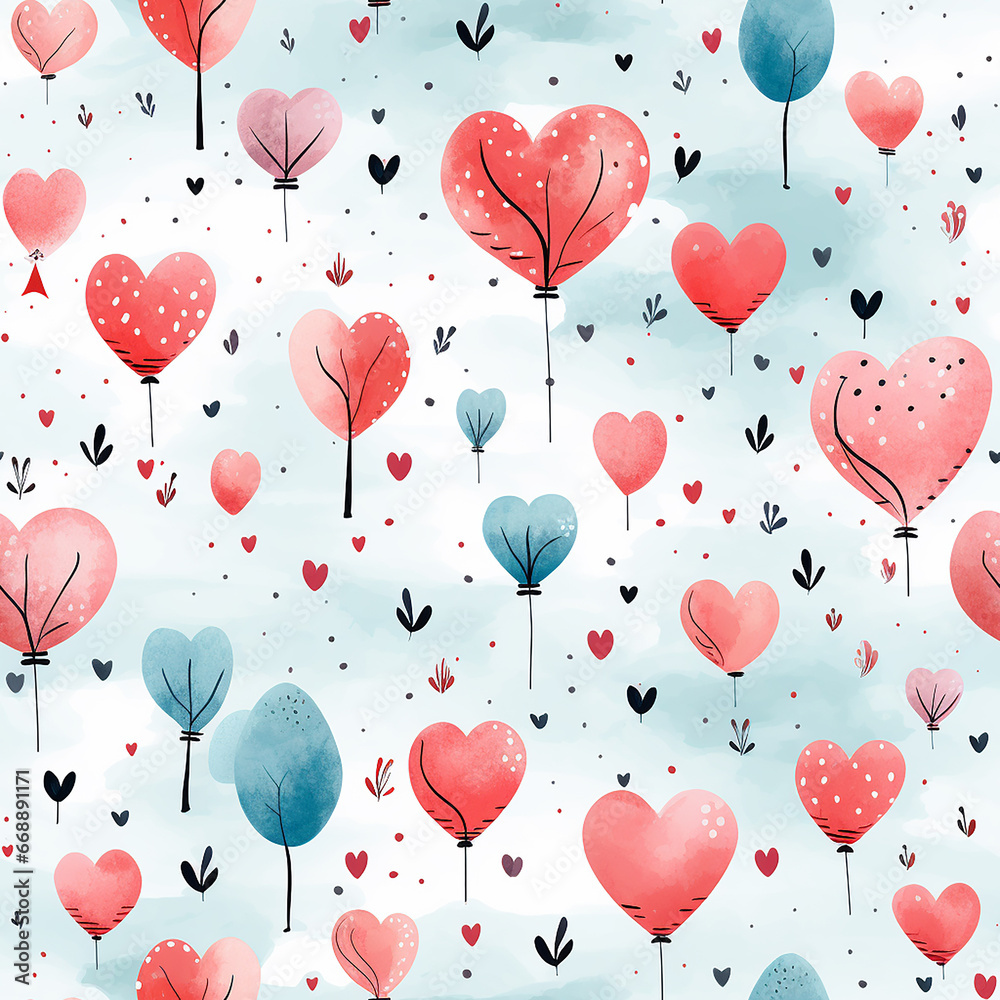 cute watercolor love seamless pattern