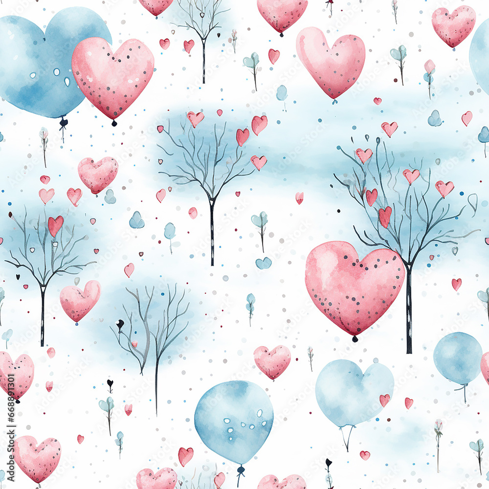 cute watercolor love seamless pattern