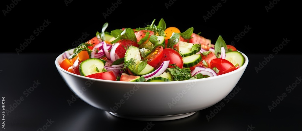 Tasty salad with tomato onion and cucumber