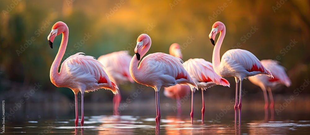 Flamingos in Parc Ornithologique de Pont de Gau are found in The Regional Park of the Camargue near Arles Southern France