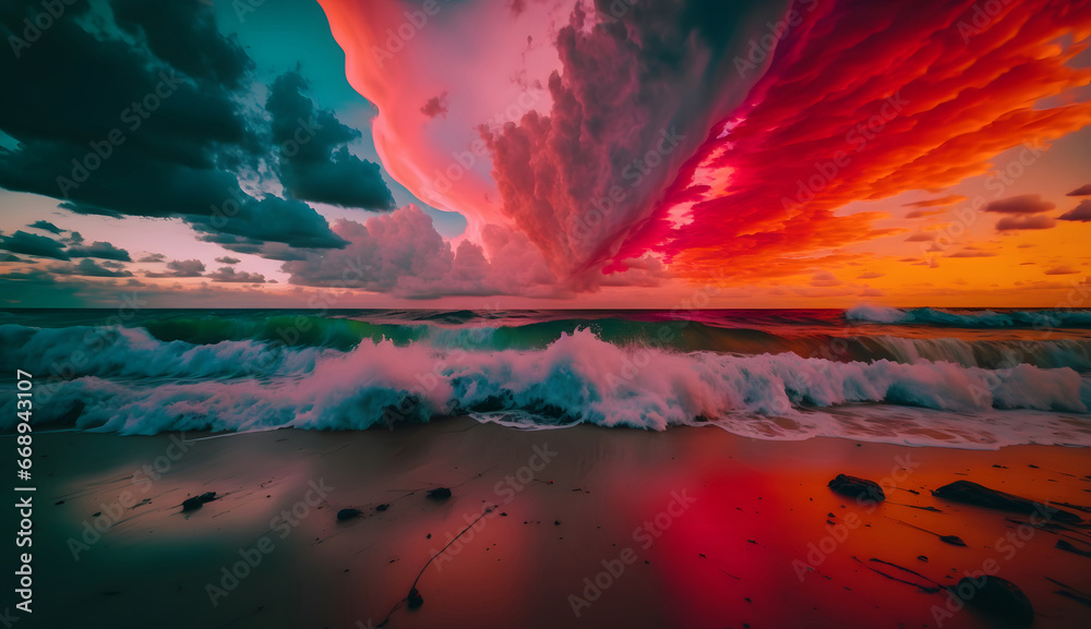 colorful beach and clouds 