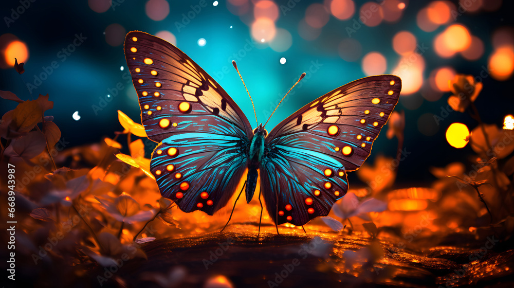 butterfly on a flower, Butterfly at sunset