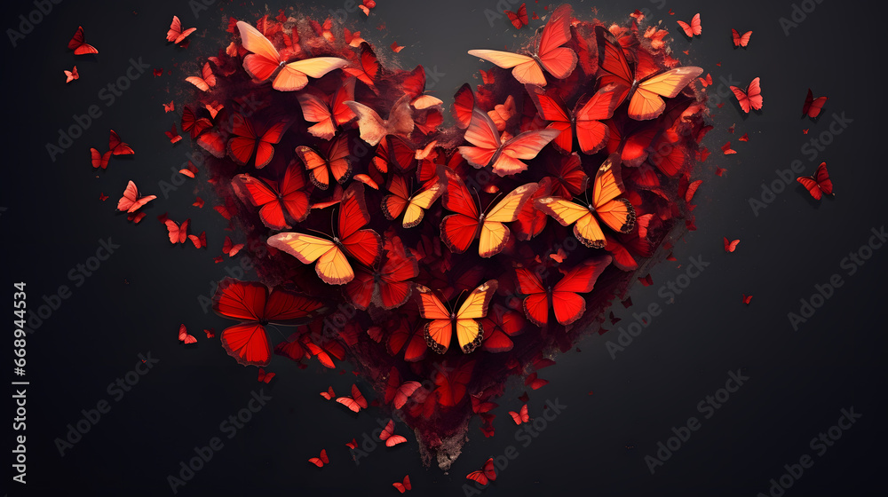 A heart with butterflies. The concept of love and Valentines Day, colorful hearts 