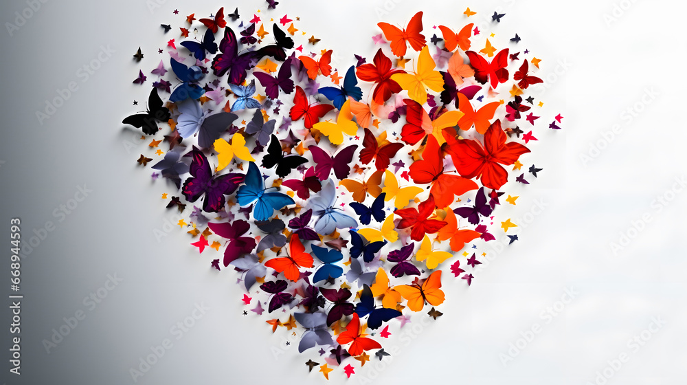 A heart with butterflies. The concept of love and Valentines Day, colorful hearts 