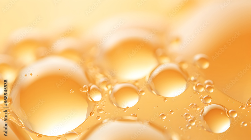 yellow bubbles of oil or serum, bubbling drops of gold liquid,  golden bubbles , golden christmas background