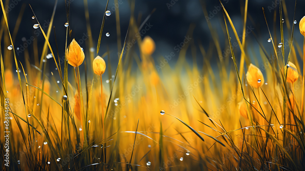 yellow grass with falling water background