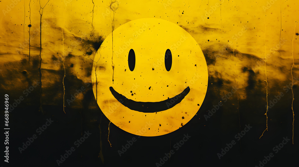 yellow smiley face on a dark background, vintage smile