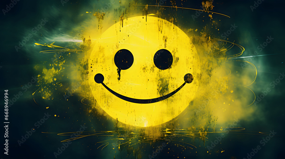 yellow smiley face on a dark background, vintage smile