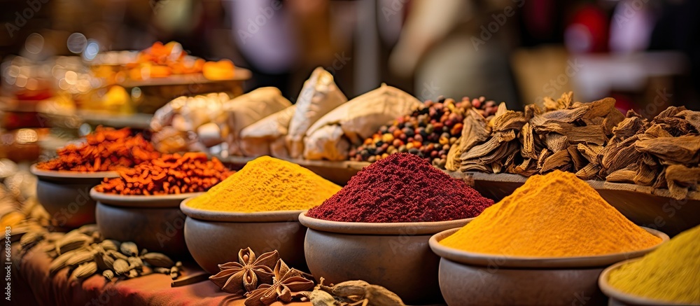 Assorted spices available at a local farmers market in Vieil Antibes France