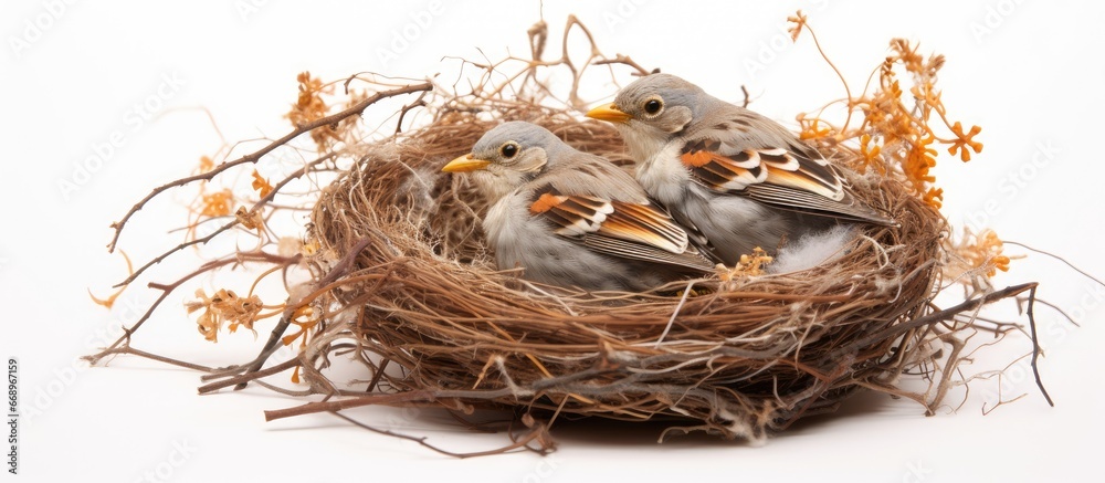 Fieldfare bird nesting in nature