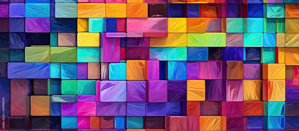 Colorful geometric line patterns on a fresco background