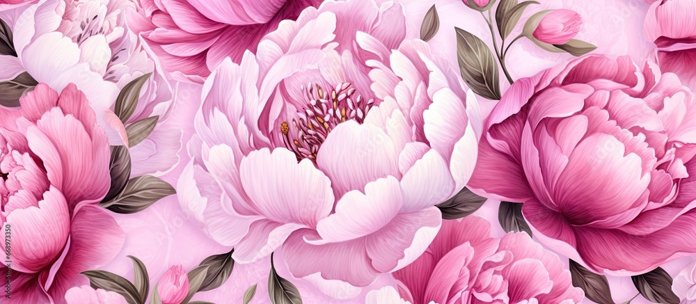 Pattern of pink peonies in watercolor