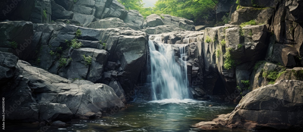 The waterfalls summit in a park