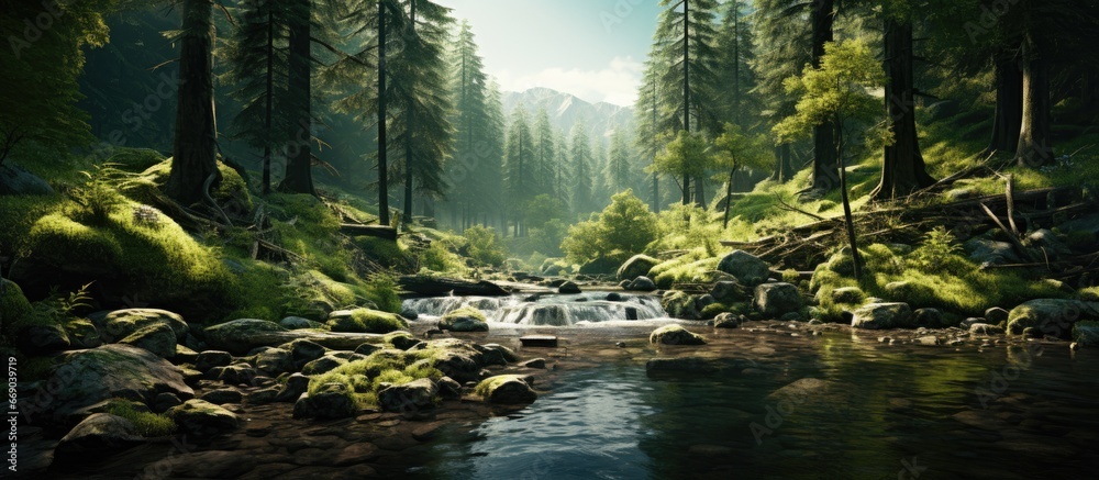 River flowing in woods