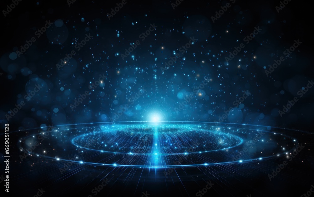 Abstract blue vortex background with dots on dark background