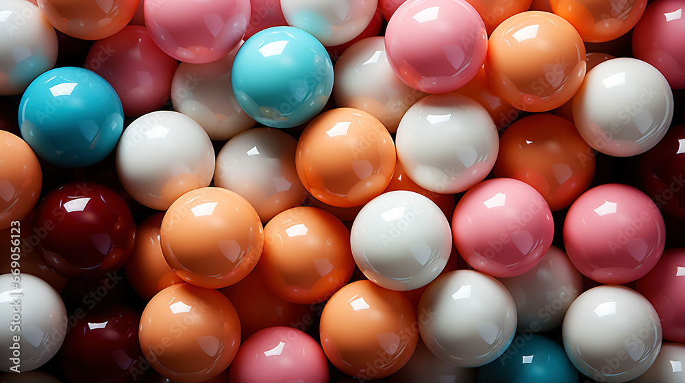 Pastel colored balls background. Abstract cute backdrop. Generative AI