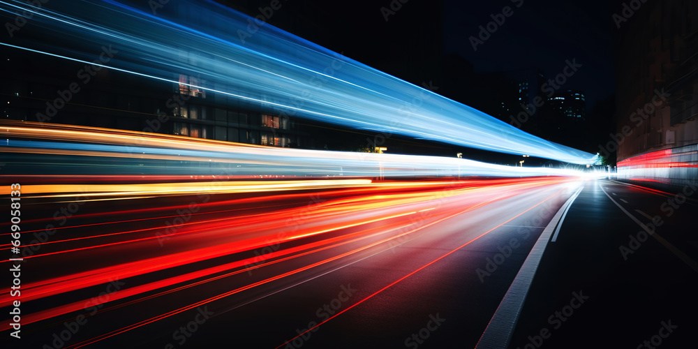 Rush of Twilight: Streaks of Speed. Speed light trails, Colorful glowing swirls. Generative AI