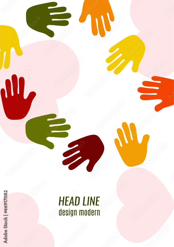 Abstract background with different palms. The concept of friendship, mutual assistance, together. Vector