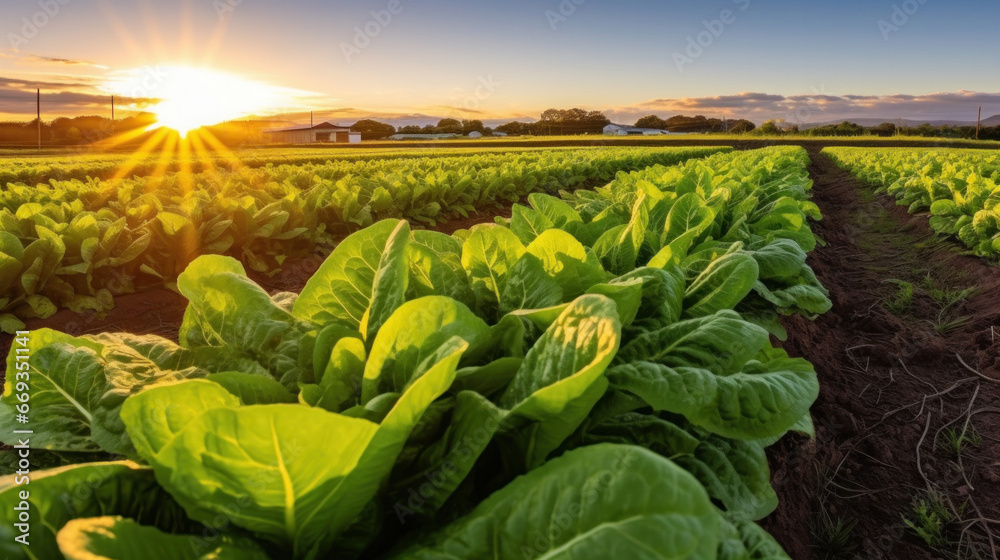 Agriculture, Field of organic lettuce growing in a sustainable farm.