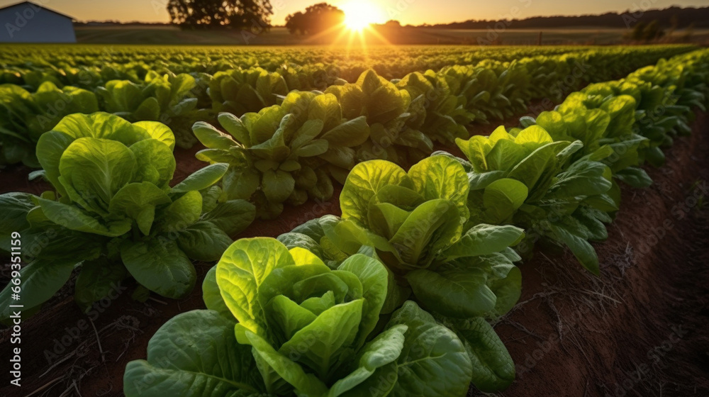 Agriculture, Field of organic lettuce growing in a sustainable farm.