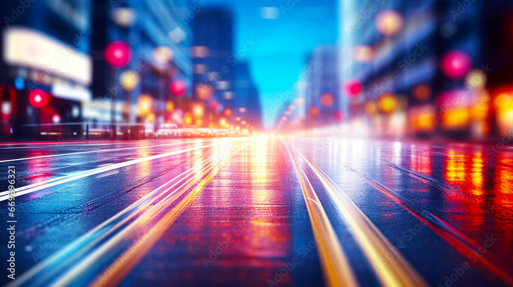 Street traffic in the city at dusk in the rain