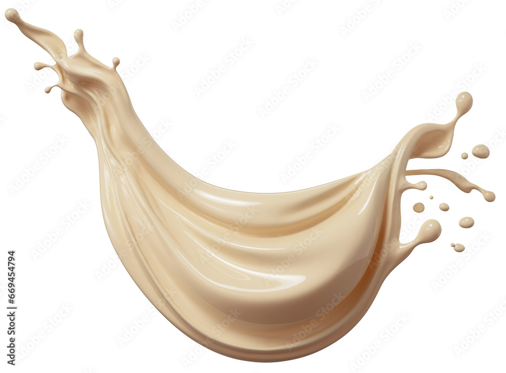 White chocolate splash ,Milk chocolate isolate on a white background, 3d rendering.