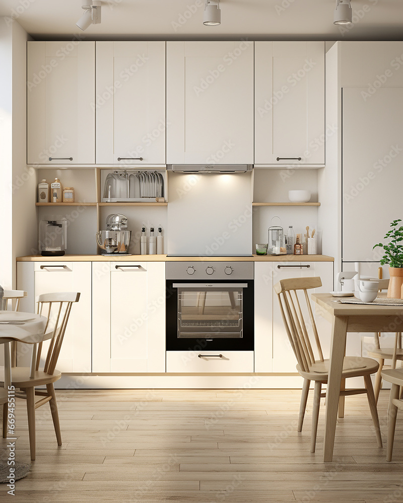 A luxury kitchen of a beautiful bright modern Scandinavian style, generative AI