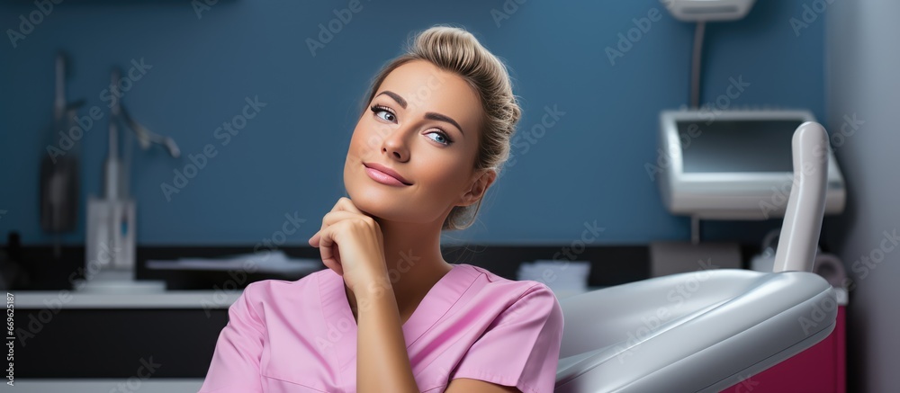 Male dentist bored and seated in dental office