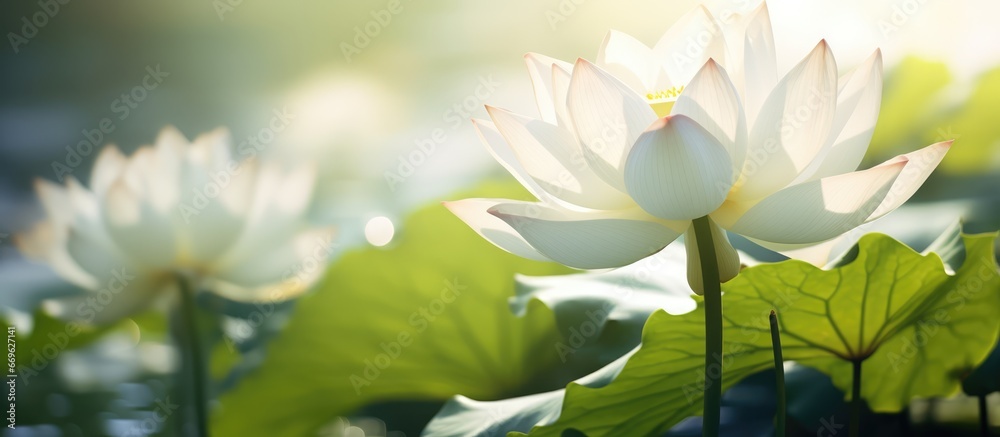 White lotus illuminated by sunlight