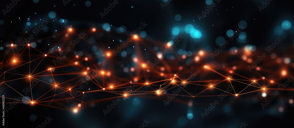 Futuristic dots and lines forming geometric digital connections Abstract black grid with particles Artificial intelligence with abstract triangles