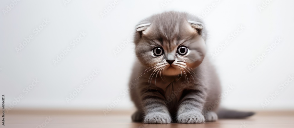 Close up photo of adorable Scottish Fold kitten