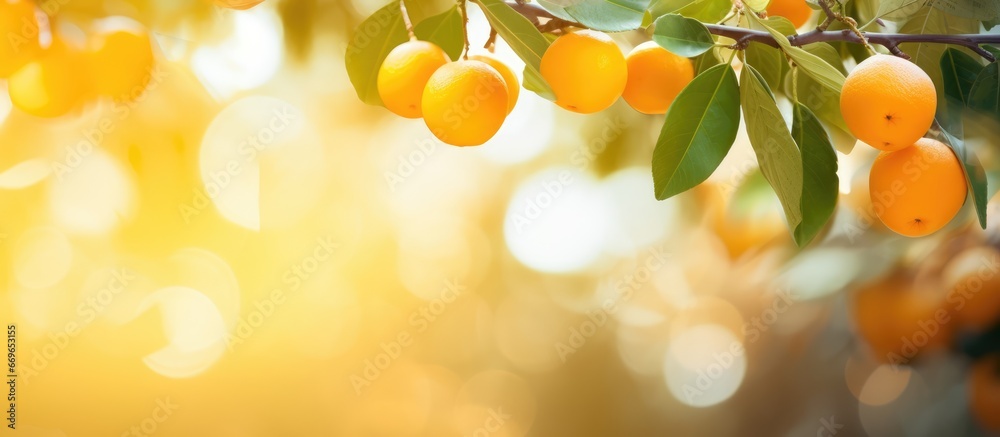 Natures orange bokeh backdrop beneath a trees shade