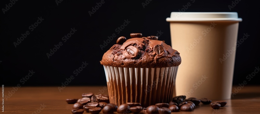 Coffee cup with chocolate muffin