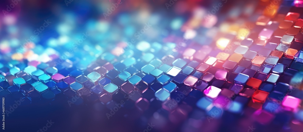 Blurred and colorful lights on a glossy background form an abstract mosaic with bokeh