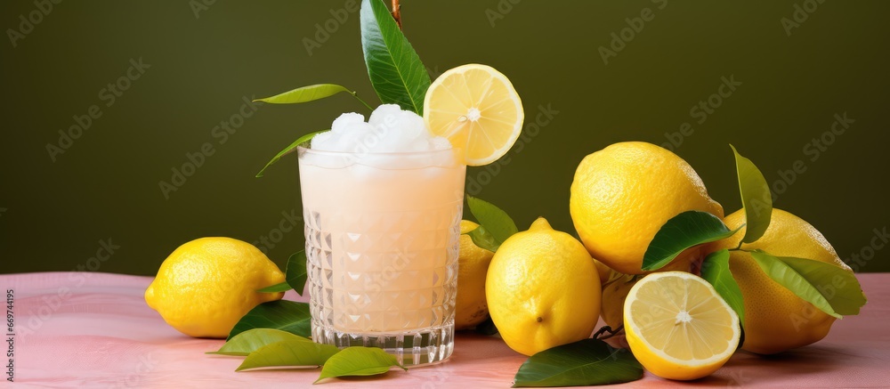 Delicious mixed drink with lychee and lemon