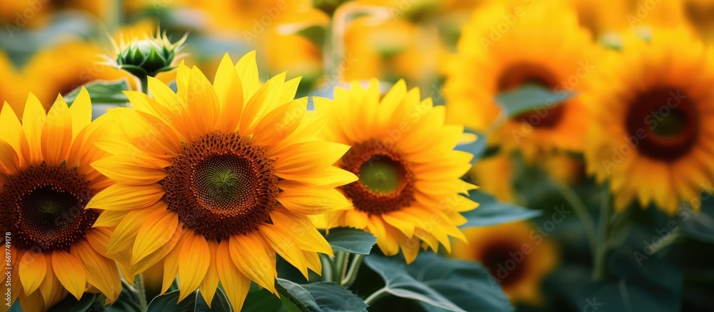 Vibrant sunflower in a beautiful outdoor summer garden