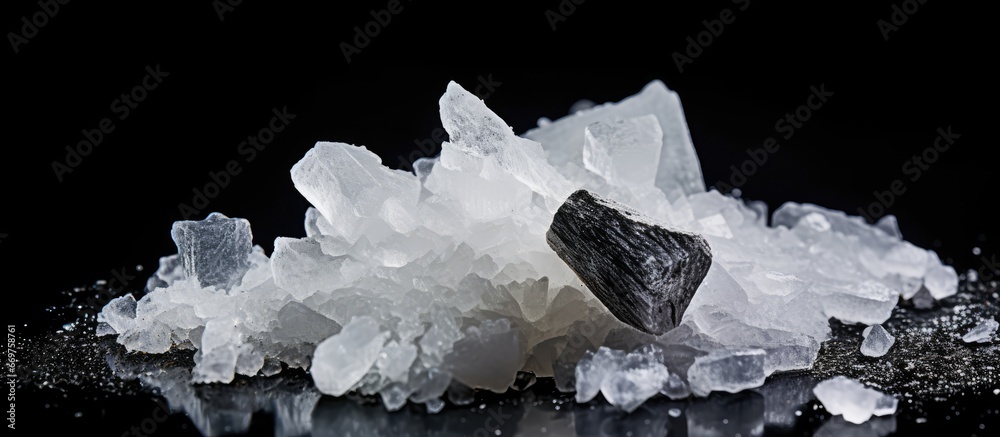 Salt crystals on dark surface