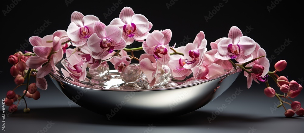 Orchid in silver bowl