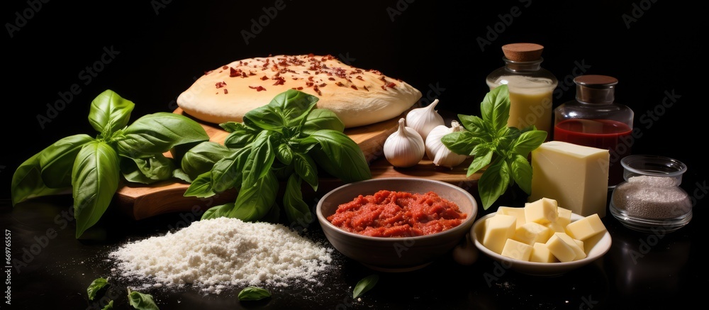 Pizza ingredients black background