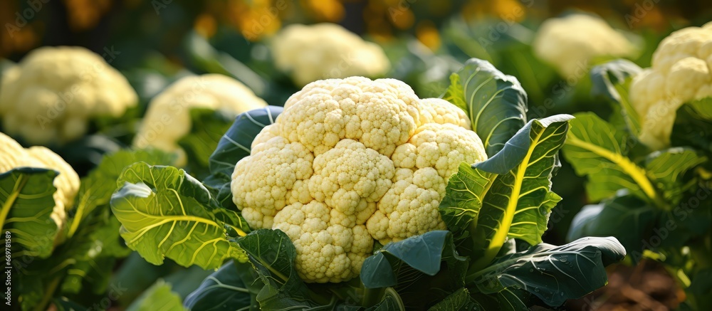 Autumn garden hosts mature cauliflower