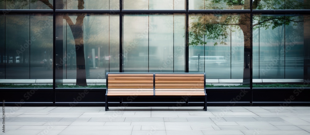 Desolate bench by glass building